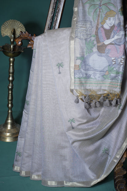 "UTSAV BANARAS 298" Banarasi Tusser Chanderi Jamdani Silk Saree With Narrative Pallu