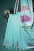 "UTSAV BANARAS 302" Banarasi Sea Green Chanderi Jamdani Silk Saree with Scalloped Floral Pallu