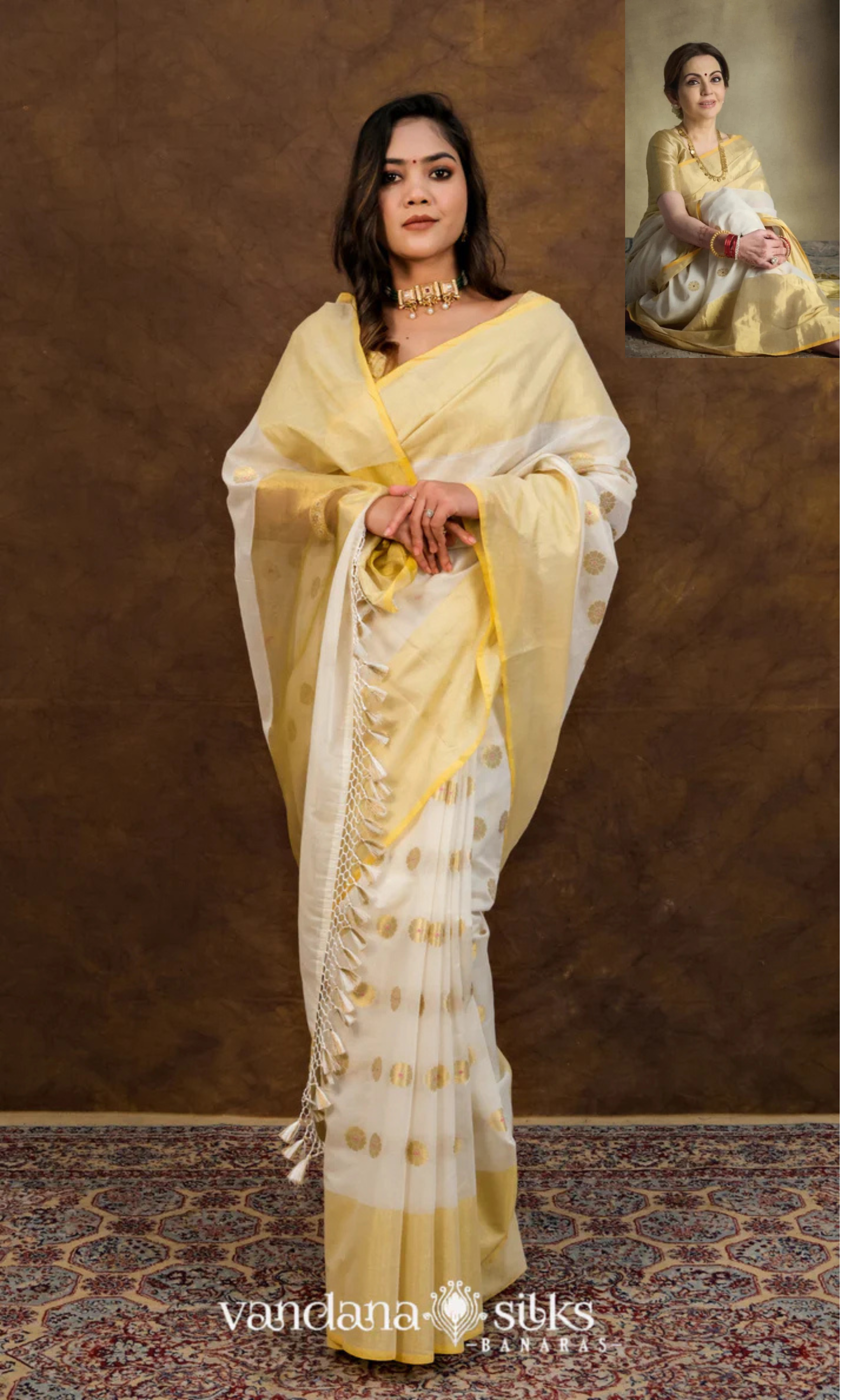 "UTSAV BANARAS 019" Nita Ambani Inspired Pure Banarasi Chanderi Cotton Saree - Queen