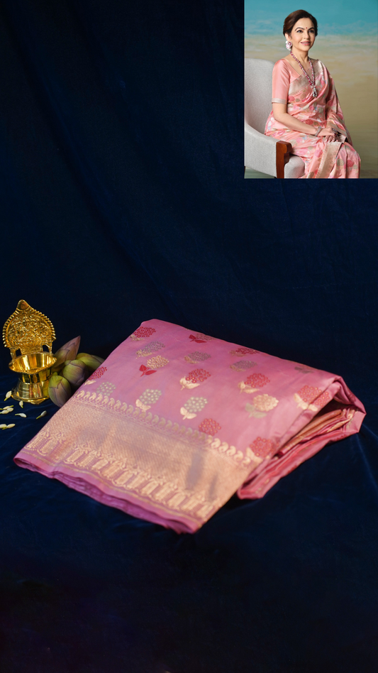 Banarasi Pure Katan Kadwa Handloom Saree with Resham Floral and Meenakari Work