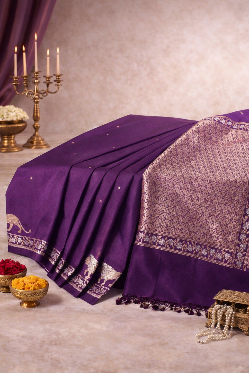 "WAAH BANARAS 112" Banarasi Deep Wine Mango Raw Silk Saree