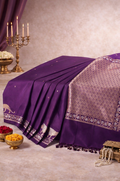 "WAAH BANARAS 112" Banarasi Deep Wine Mango Raw Silk Saree