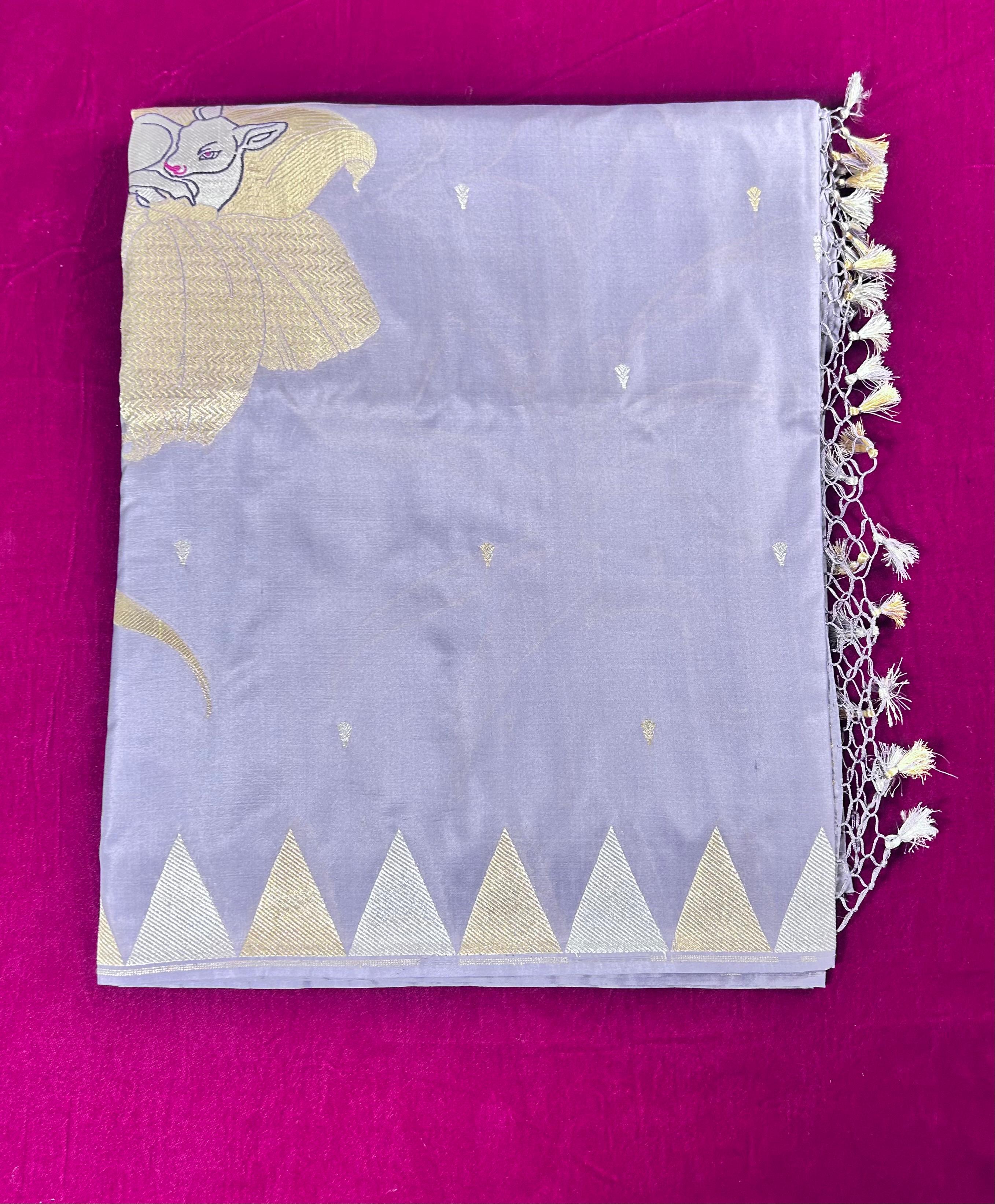 VIRASAT 318: Pure Banarasi Handloom Saree In Grey
