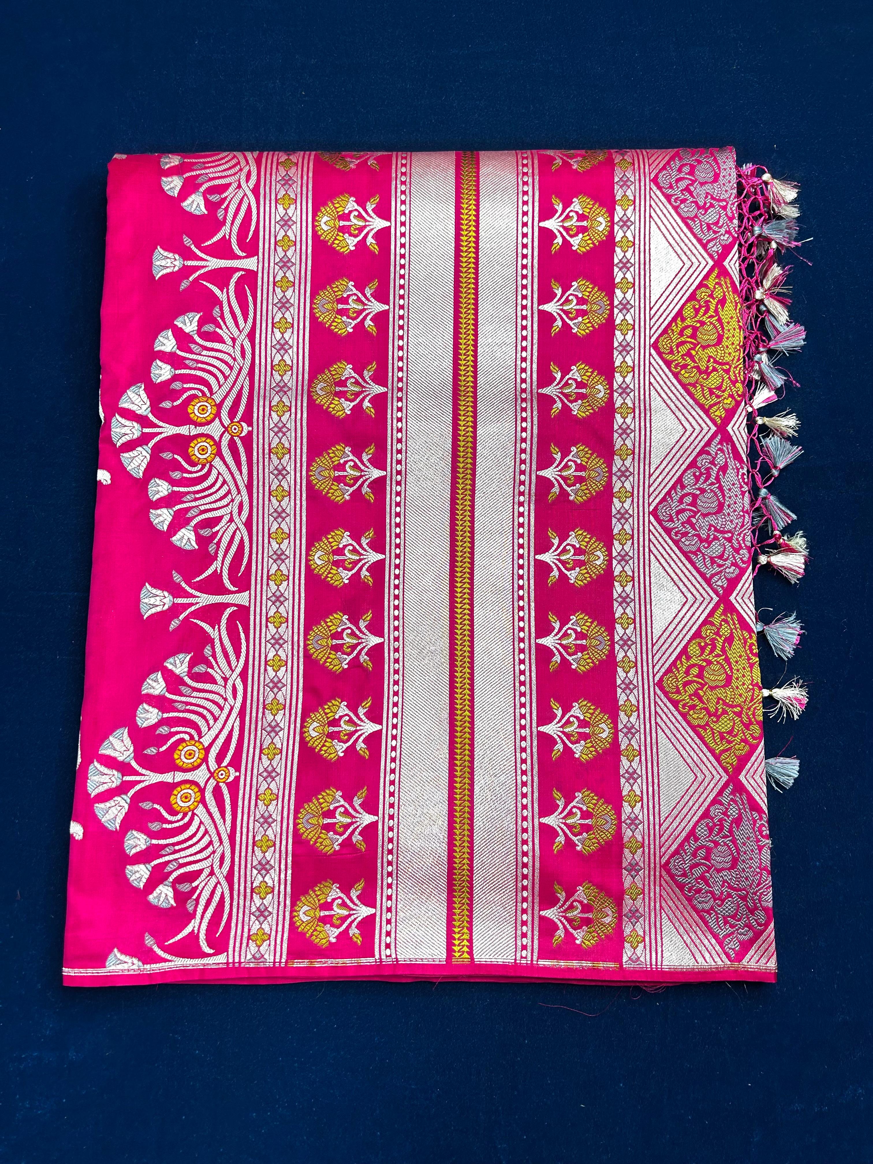 VIRASAT 317: Pure Banarasi Handloom Hot Pink saree