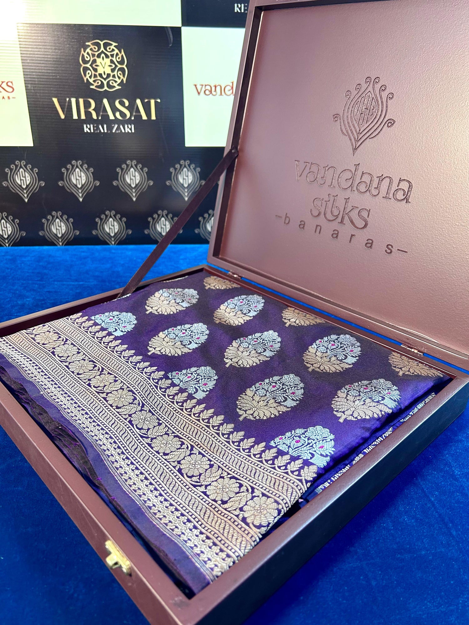 "VIRASAT 202" Dark Purple Handloom Pure Katan Silk Saree