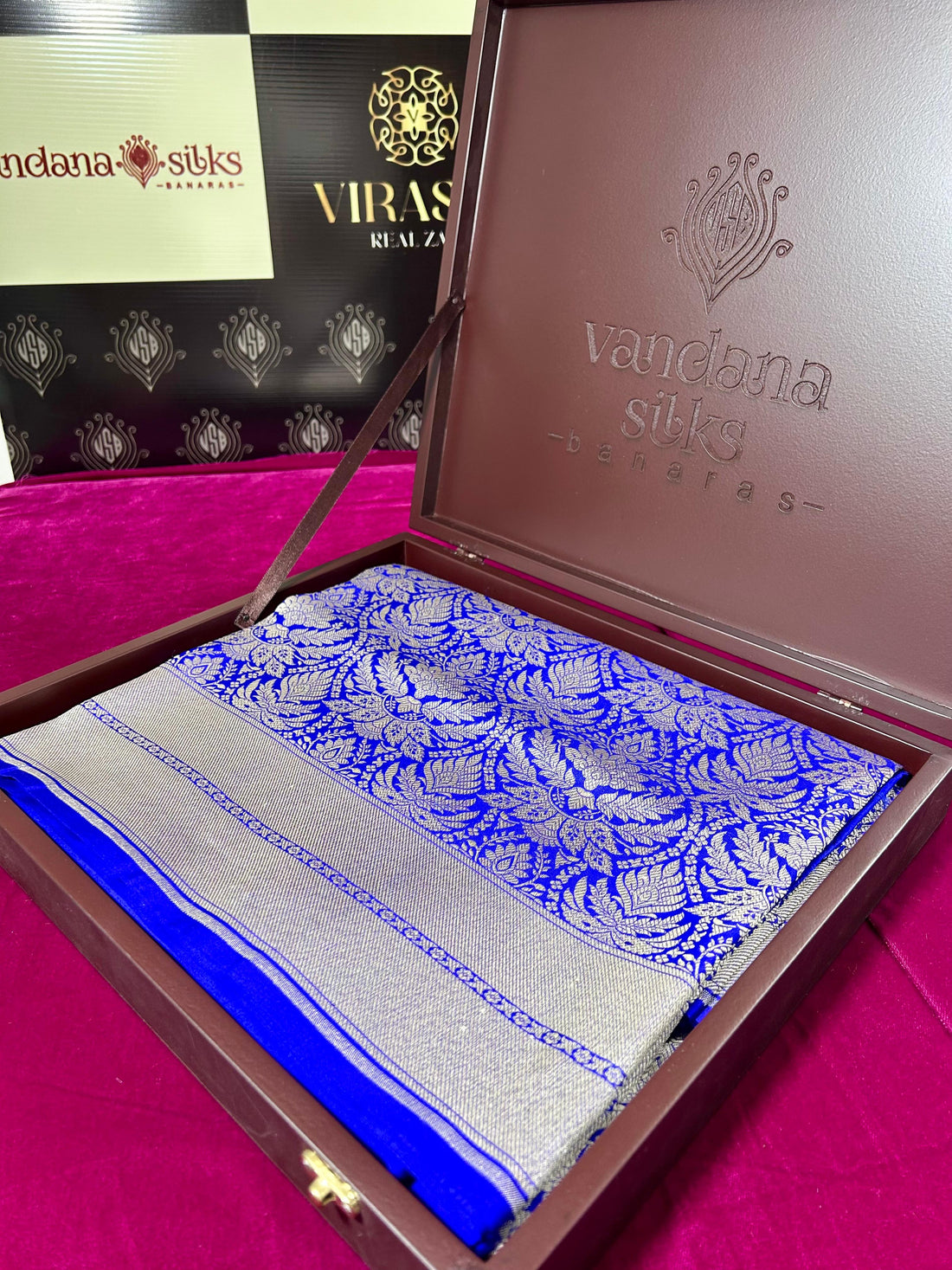 "VIRASAT 214" Royal Blue Handloom Pure Katan Silk Tanchoi Saree