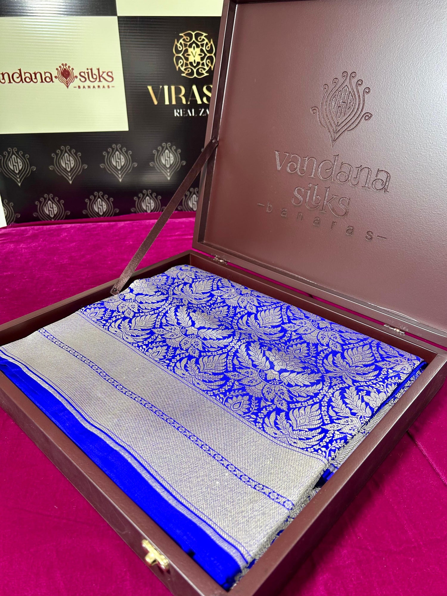 "VIRASAT 214" Royal Blue Handloom Pure Katan Silk Tanchoi Saree