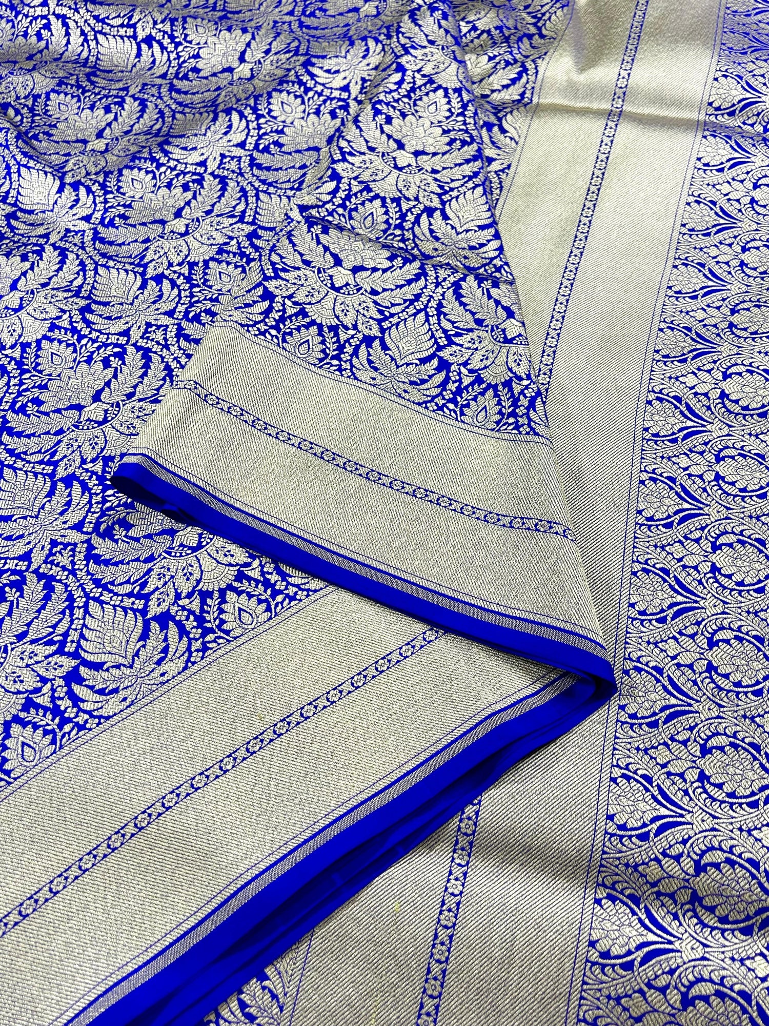 "VIRASAT 214" Royal Blue Handloom Pure Katan Silk Tanchoi Saree