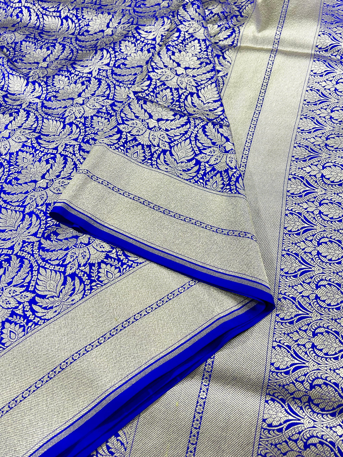 "VIRASAT 214" Royal Blue Handloom Pure Katan Silk Tanchoi Saree