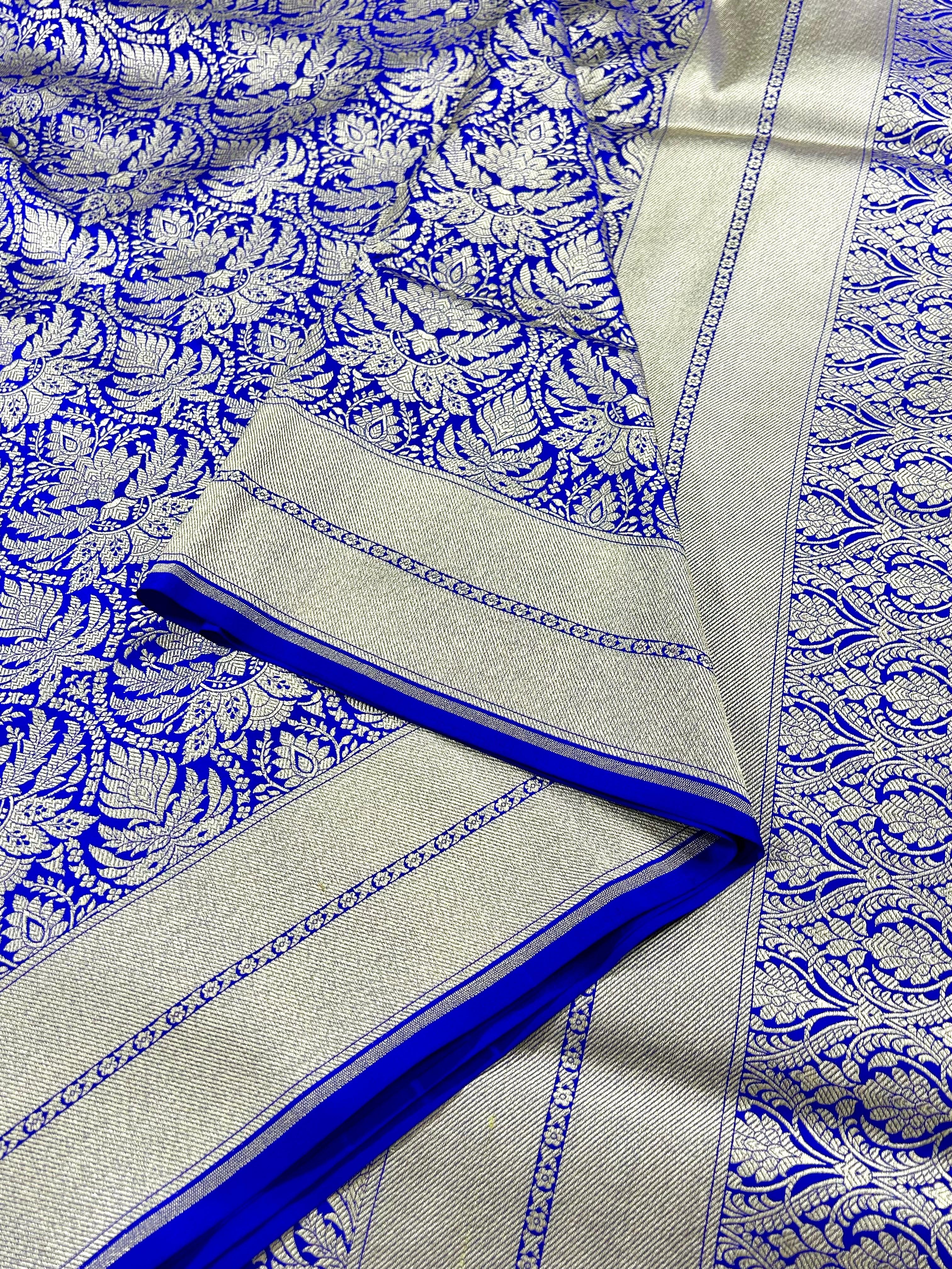 "VIRASAT 214" Royal Blue Handloom Pure Katan Silk Tanchoi Saree