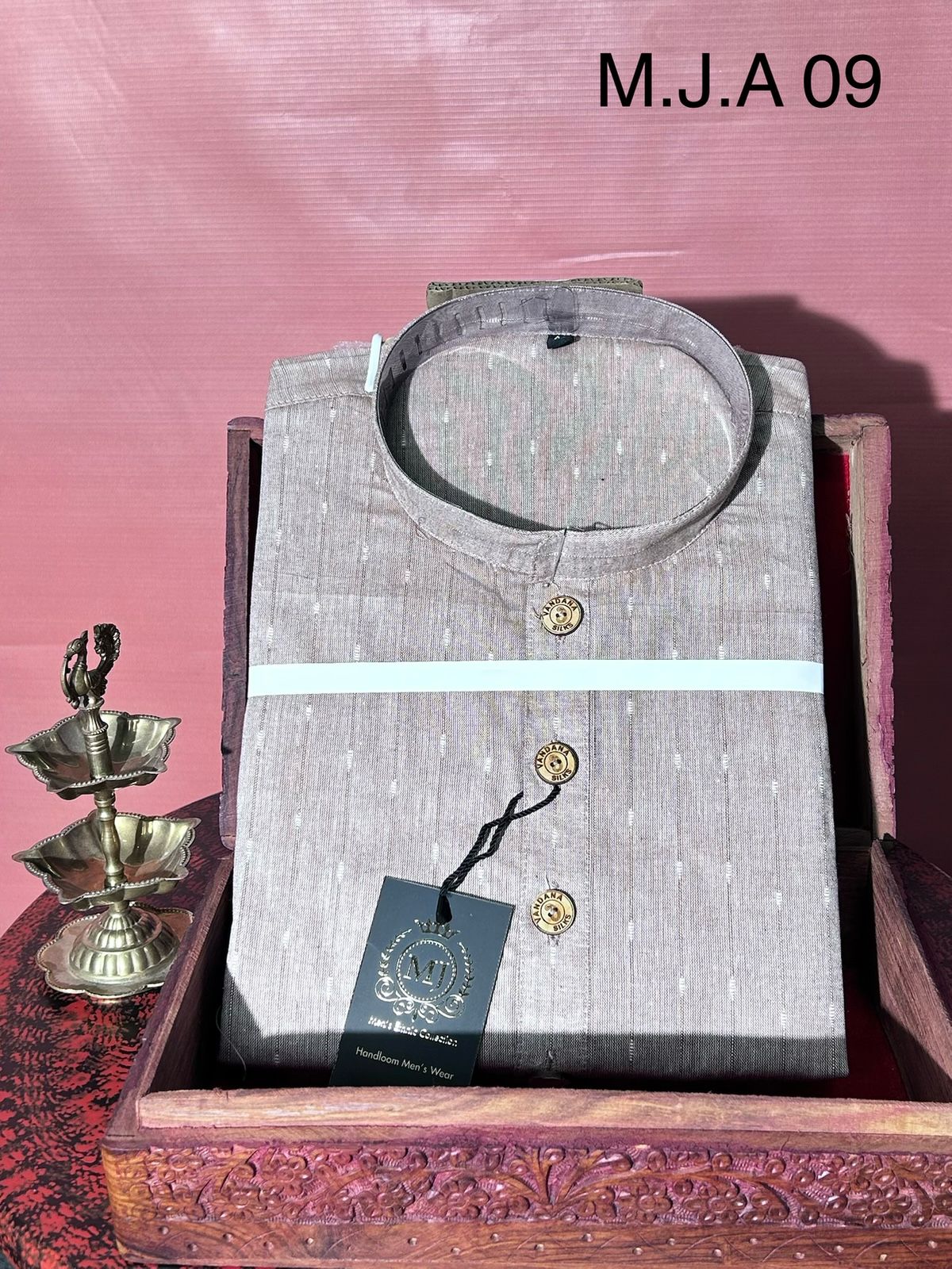 M.J.A 09 Chickoo Handloom Cotton Men’s Kurta with Wooden Buttons