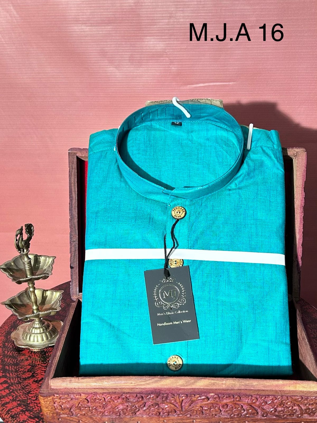 M.J.A 16 Deep Sea Green Handloom Cotton Men’s Kurta with Wooden Buttons