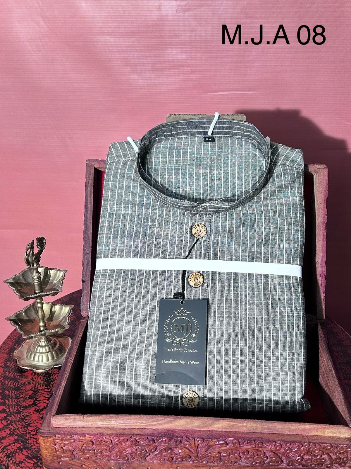 M.J.A 08 Grey Handloom Cotton Men’s Kurta with Wooden Buttons