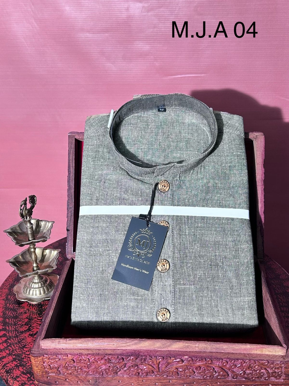 M.J.A 04 Dark Khaki Handloom Cotton Men’s Kurta with Wooden Buttons