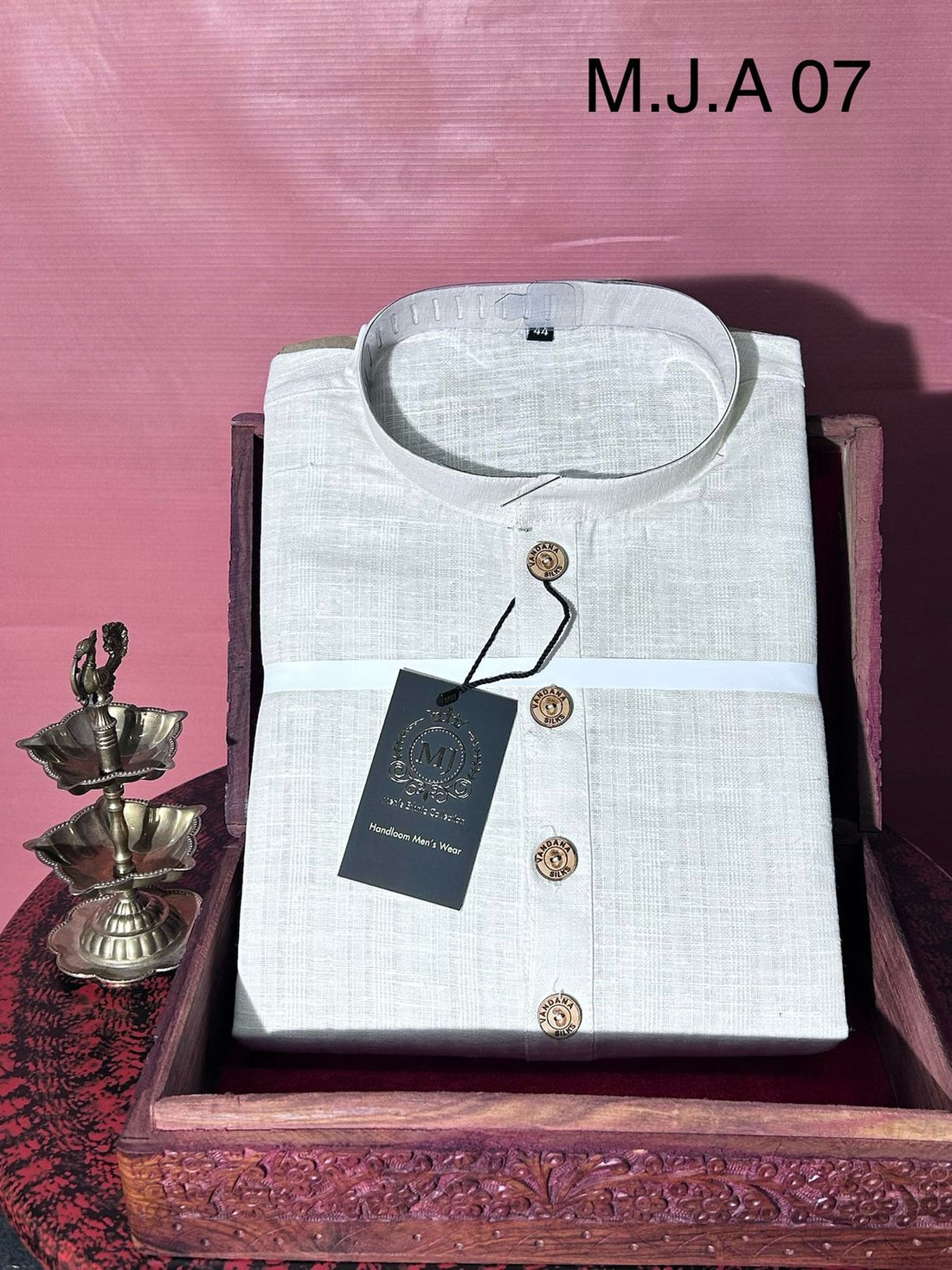 M.J.A 07 Pearl White Handloom Cotton Men’s Kurta with Wooden Buttons