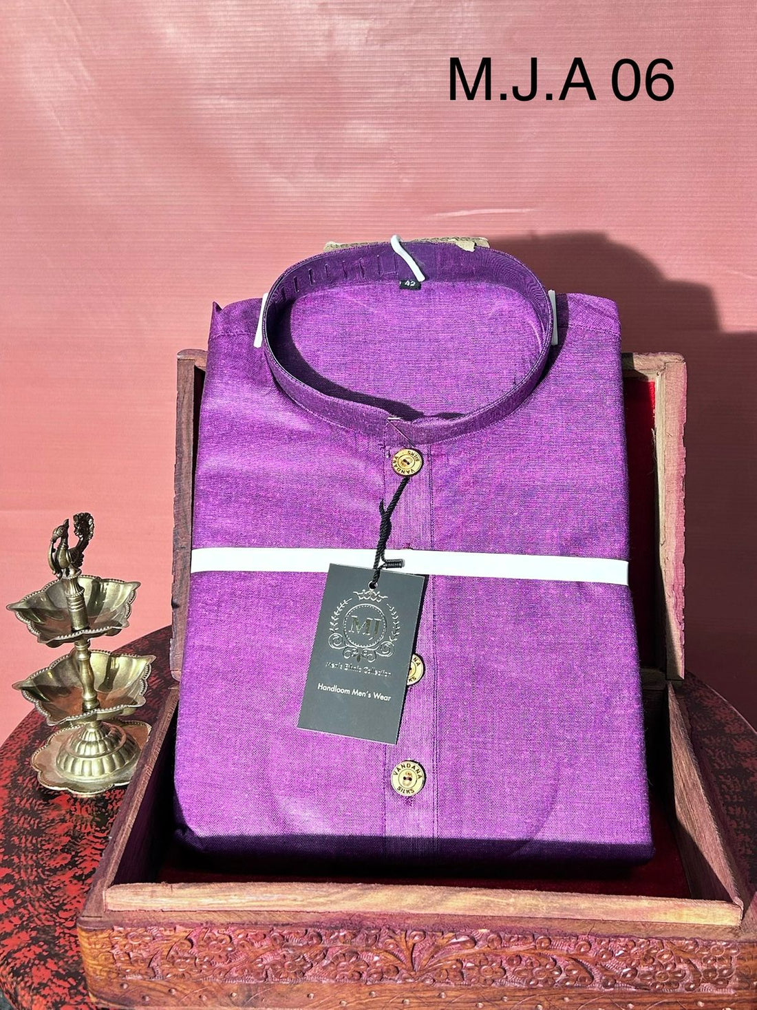 M.J.A 06 Bright Purple Handloom Cotton Men’s Kurta with Wooden Buttons