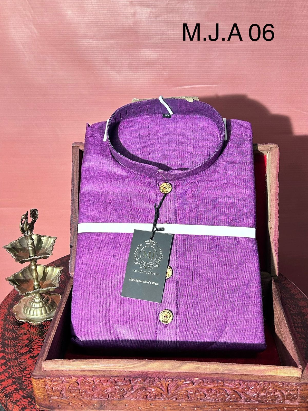 M.J.A 06 Bright Purple Handloom Cotton Men’s Kurta with Wooden Buttons