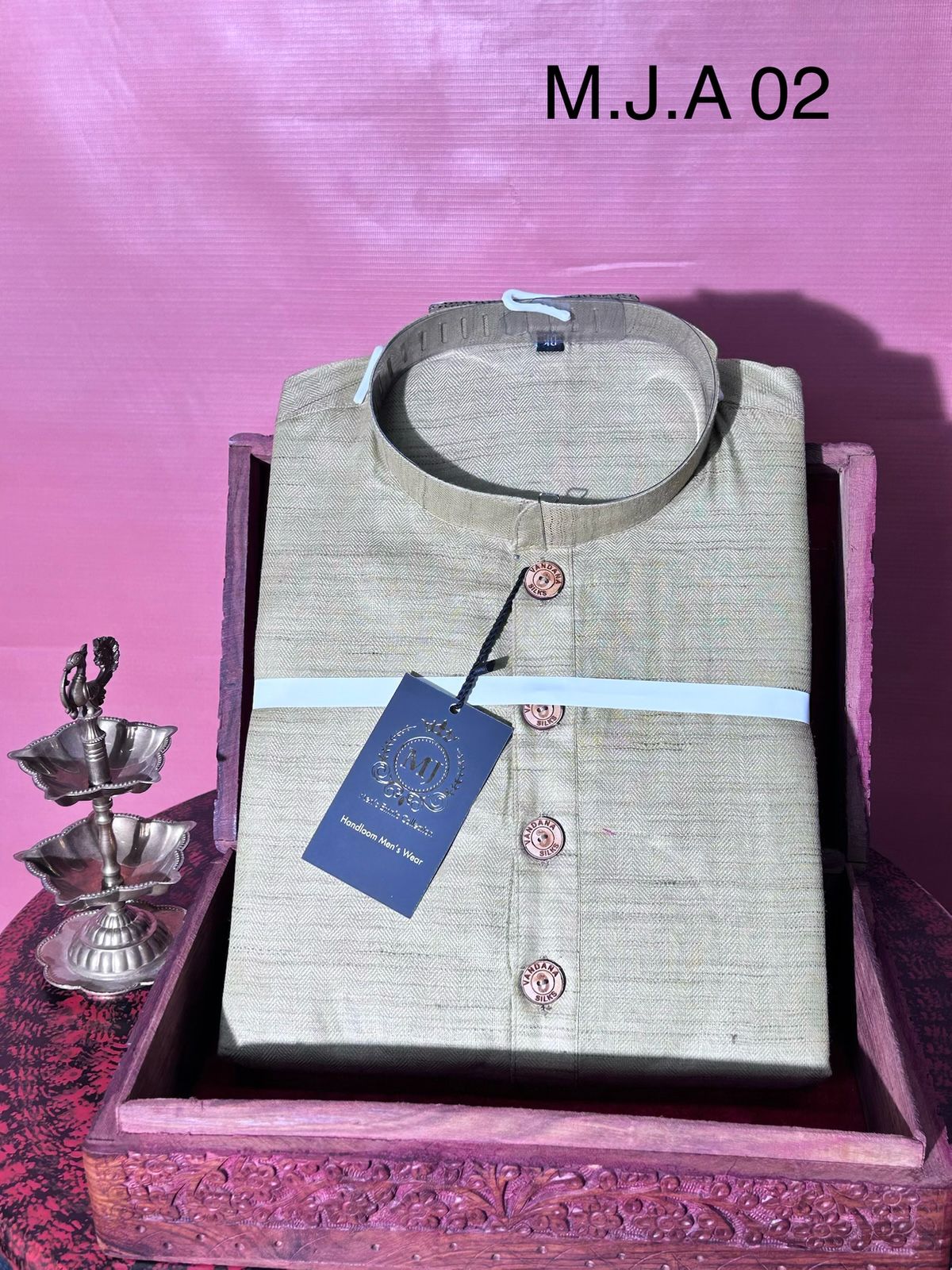 M.J.A 02 Pastel Green Handloom Cotton Men’s Kurta with Wooden Buttons