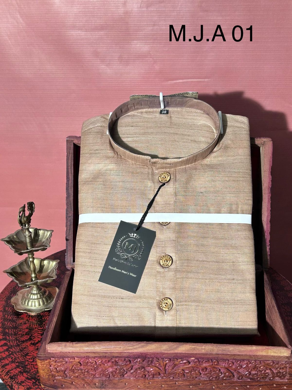 M.J.A 01 Dull Gold Handloom Cotton Men’s Kurta with Wooden Buttons