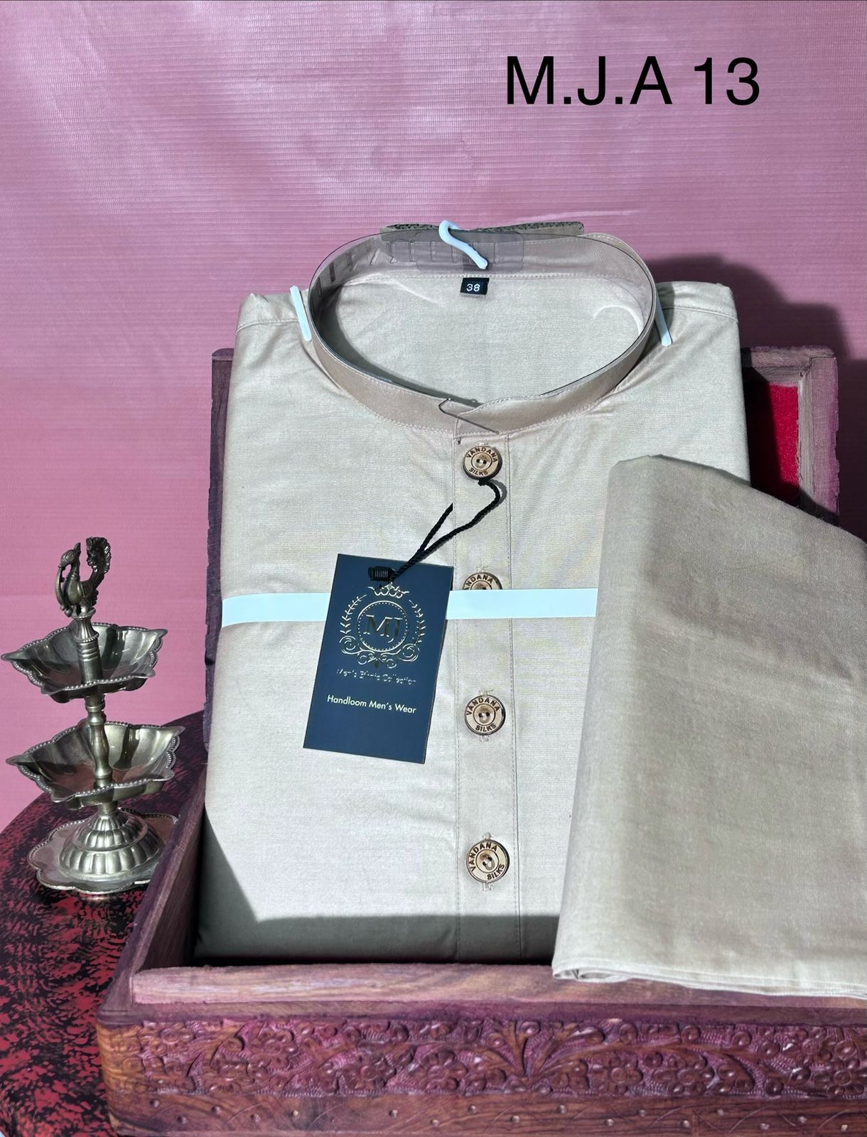 M.J.A 13 Beige Handloom Cotton Men’s Kurta with Wooden Buttons