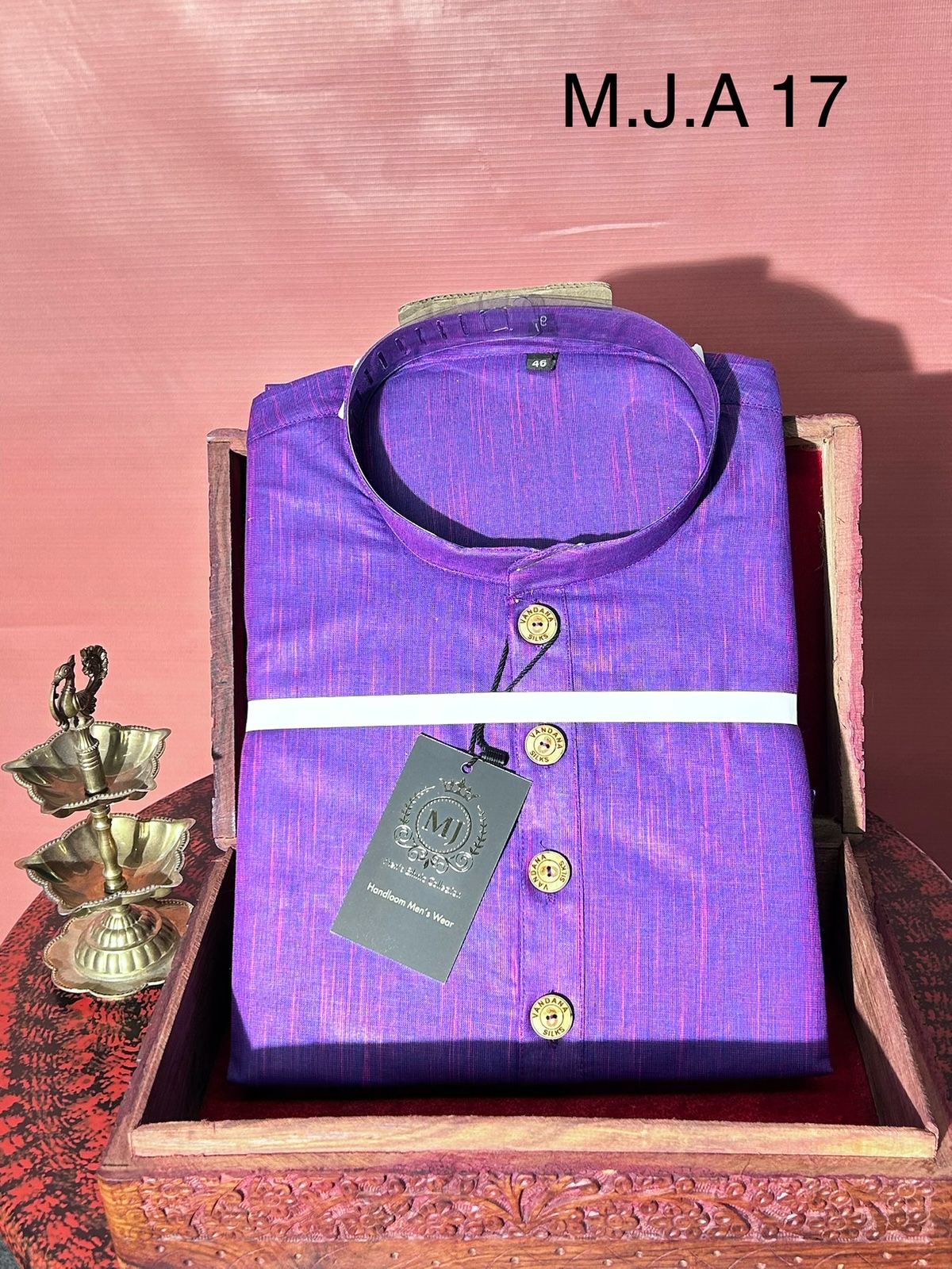 M.J.A 17 Purple Handloom Cotton Men’s Kurta with Wooden Buttons