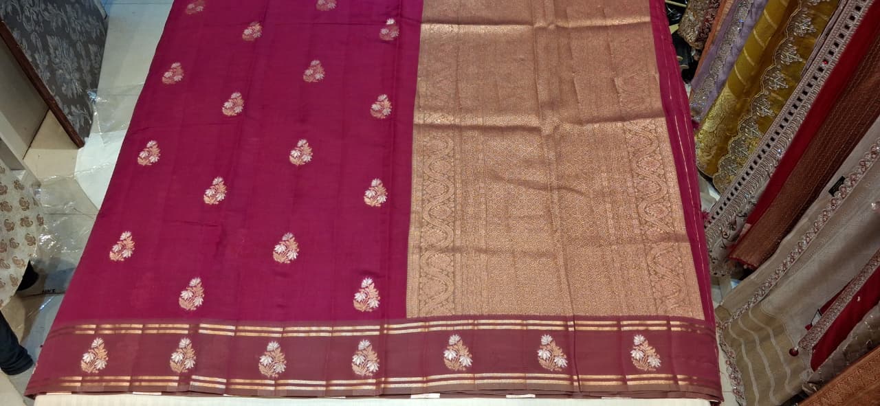 UTSAV BANARAS 494: Wine Purple Banarasi Soft Silk Meenakari Zari Saree