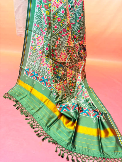 MCD 059: Mehndi Green Patola Silk Dupatta With Tassels &amp; Standard Length