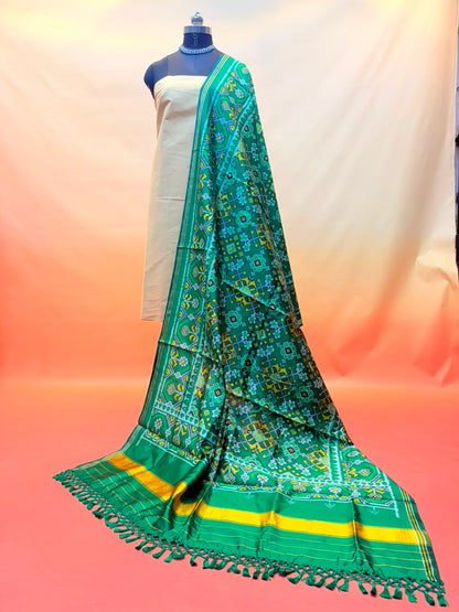 MCD 051 Rama Green Patola Silk Dupatta With Tassels &amp; Standard Length