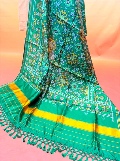 MCD 051 Rama Green Patola Silk Dupatta With Tassels &amp; Standard Length