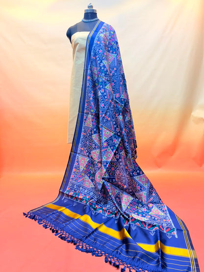MCD 060 Navy Blue Patola Silk Dupatta With Tassels &amp; Standard Length