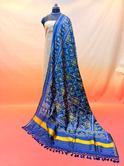 MCD 055: Indigo Blue Patola Silk Dupatta With Tassels &amp; Standard Length