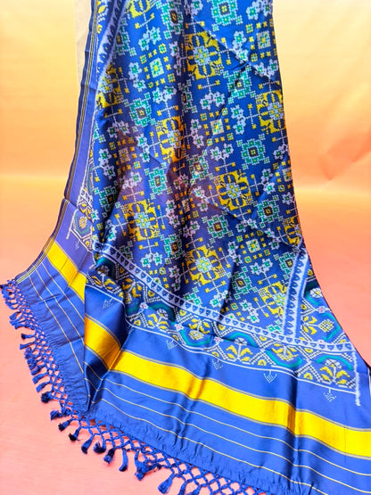 MCD 055: Indigo Blue Patola Silk Dupatta With Tassels &amp; Standard Length