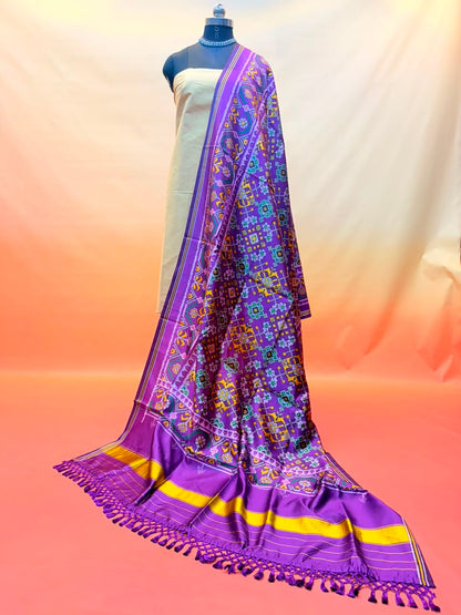 MCD 052 Glossy Purple Patola Silk Dupatta With Tassels &amp; Standard Length
