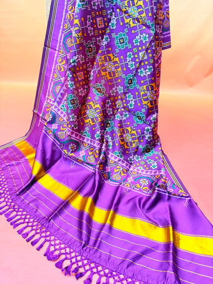 MCD 052 Glossy Purple Patola Silk Dupatta With Tassels &amp; Standard Length