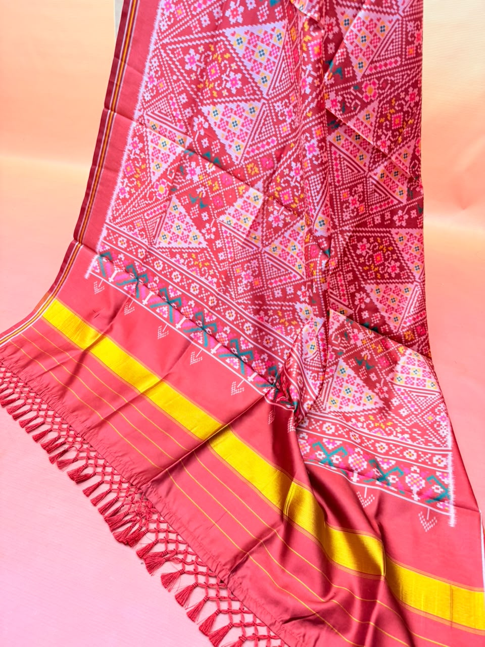 MCD 058 Maroon Red Patola Silk Dupatta With Tassels &amp; Standard Length