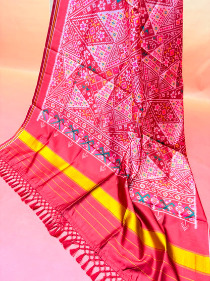 MCD 058 Maroon Red Patola Silk Dupatta With Tassels &amp; Standard Length
