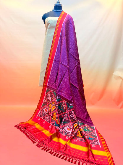 MCD 046: Magenta Patola Silk Dupatta With Tassels &amp; Standard Length