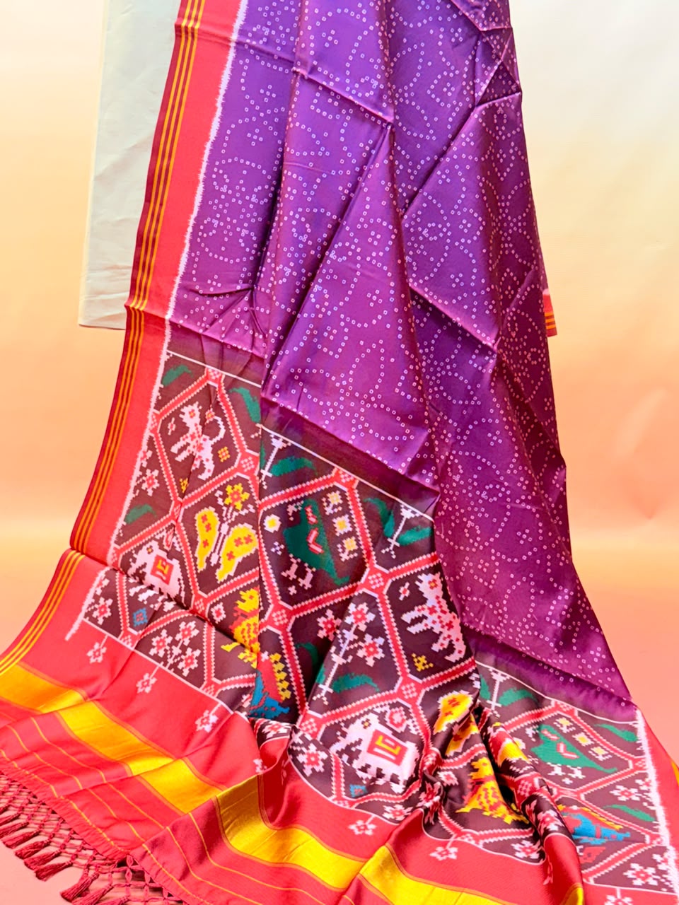 MCD 046: Magenta Patola Silk Dupatta With Tassels &amp; Standard Length