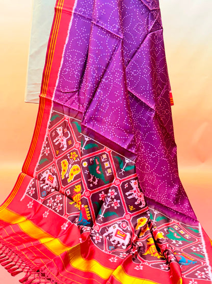 MCD 046: Magenta Patola Silk Dupatta With Tassels &amp; Standard Length