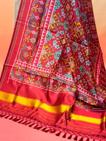 MCD 053: Deep Maroon Patola Silk Dupatta With Tassels &amp; Standard Length