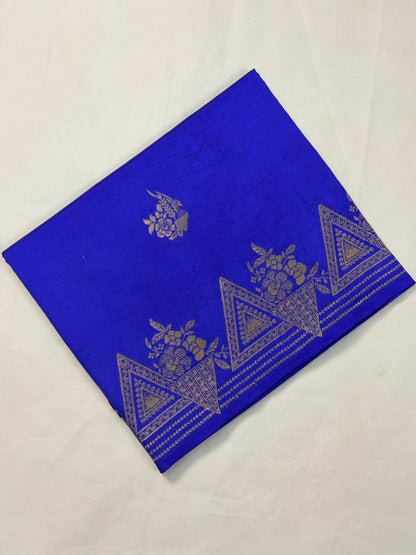 UTSAV BANARAS 435A: Royal Blue Butter Silk Saree with Gold Zari Floral &amp; Geometric Banarasi Border