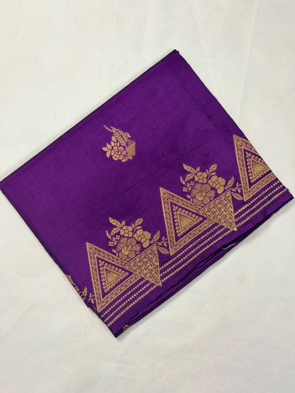 UTSAV BANARAS 435C: Royal Purple Butter Silk Saree with Gold Zari Floral &amp; Geometric Banarasi Border