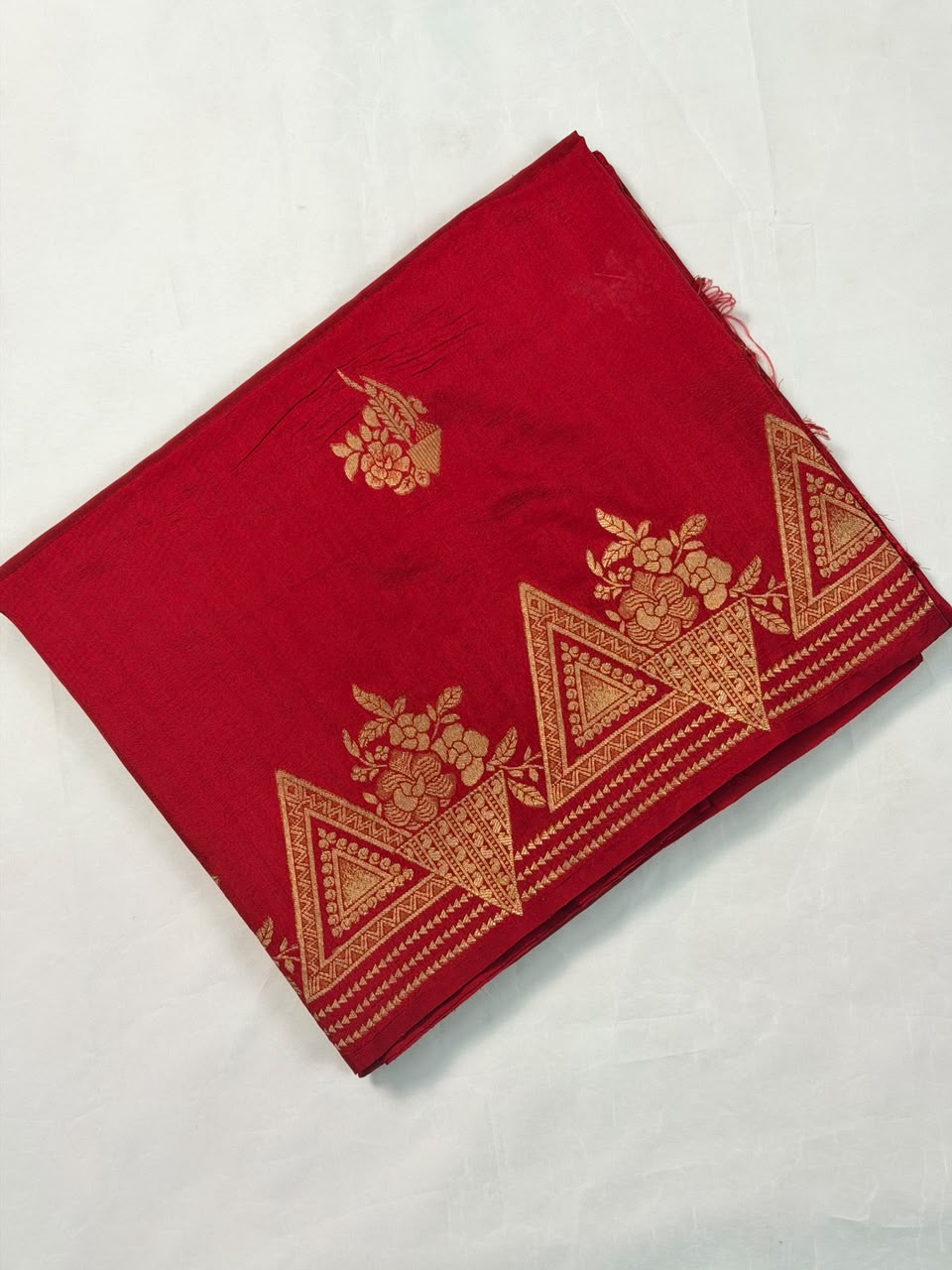 UTSAV BANARAS 435D: Deep Red Butter Silk Saree with Gold Zari Floral &amp; Geometric Banarasi Border