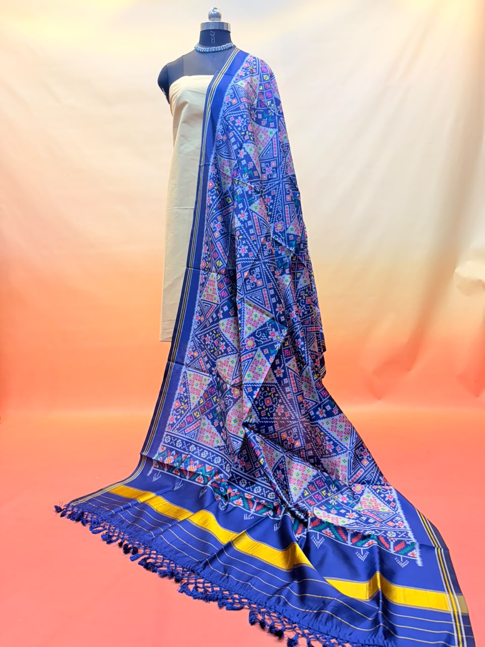 MCD 060: Deep Maroon Patola Silk Dupatta With Tassels &amp; Standard Length