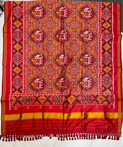 MCD 042: Maroon Red Patola Silk Dupatta With Tassels &amp; Standard Length