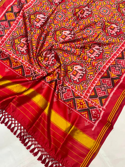 MCD 042: Maroon Red Patola Silk Dupatta With Tassels &amp; Standard Length
