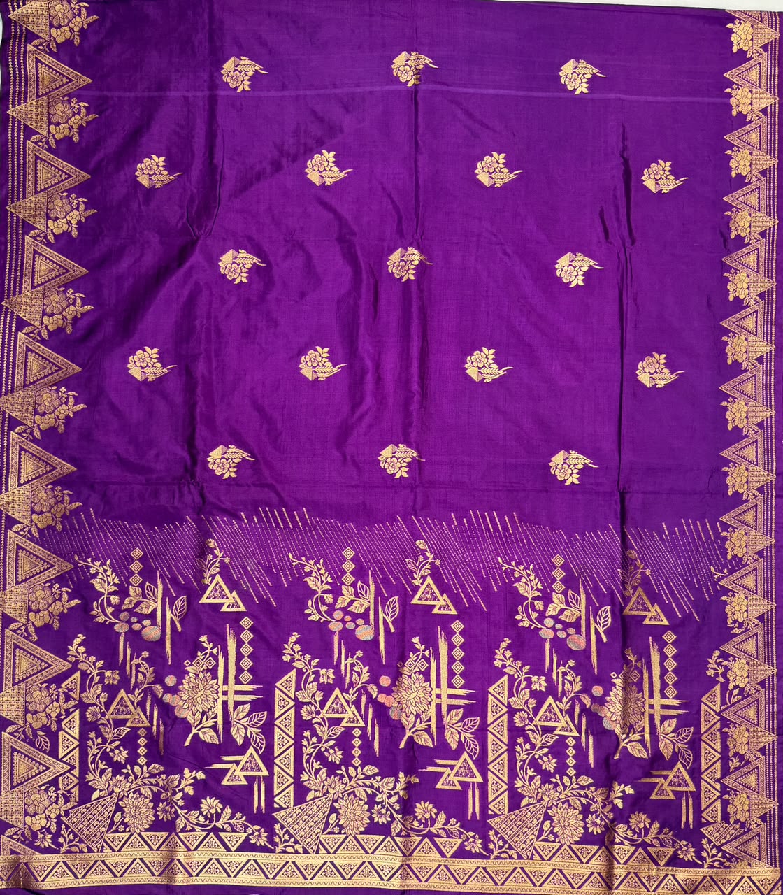 UTSAV BANARAS 435C: Royal Purple Butter Silk Saree with Gold Zari Floral &amp; Geometric Banarasi Border