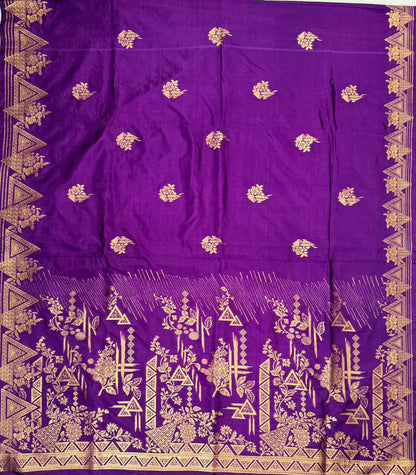 UTSAV BANARAS 435C: Royal Purple Butter Silk Saree with Gold Zari Floral &amp; Geometric Banarasi Border
