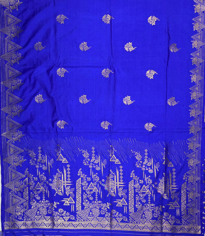 UTSAV BANARAS 435A: Royal Blue Butter Silk Saree with Gold Zari Floral &amp; Geometric Banarasi Border