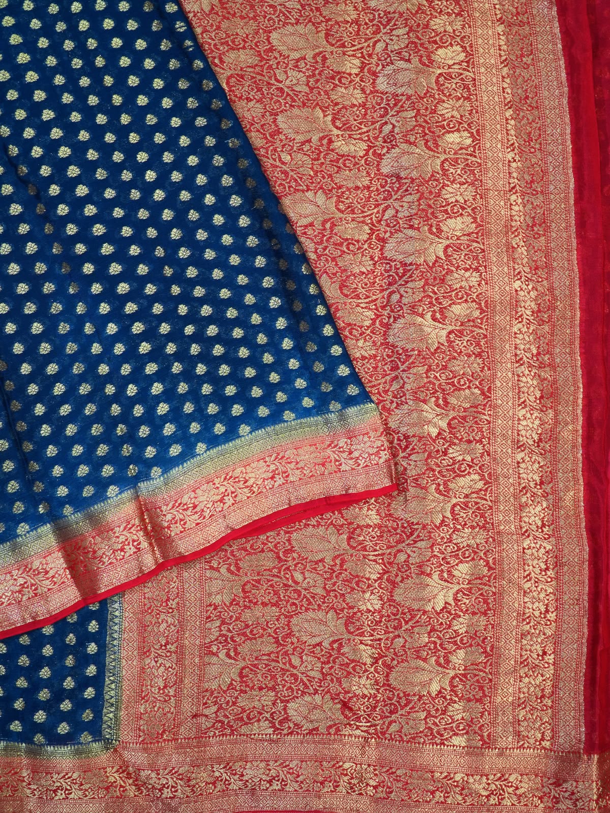 UTSAV Banaras 424C: Navy Blue Premium Mysore silk saree with Khaddi buti &amp; Traditional Contrast Banarasi Border